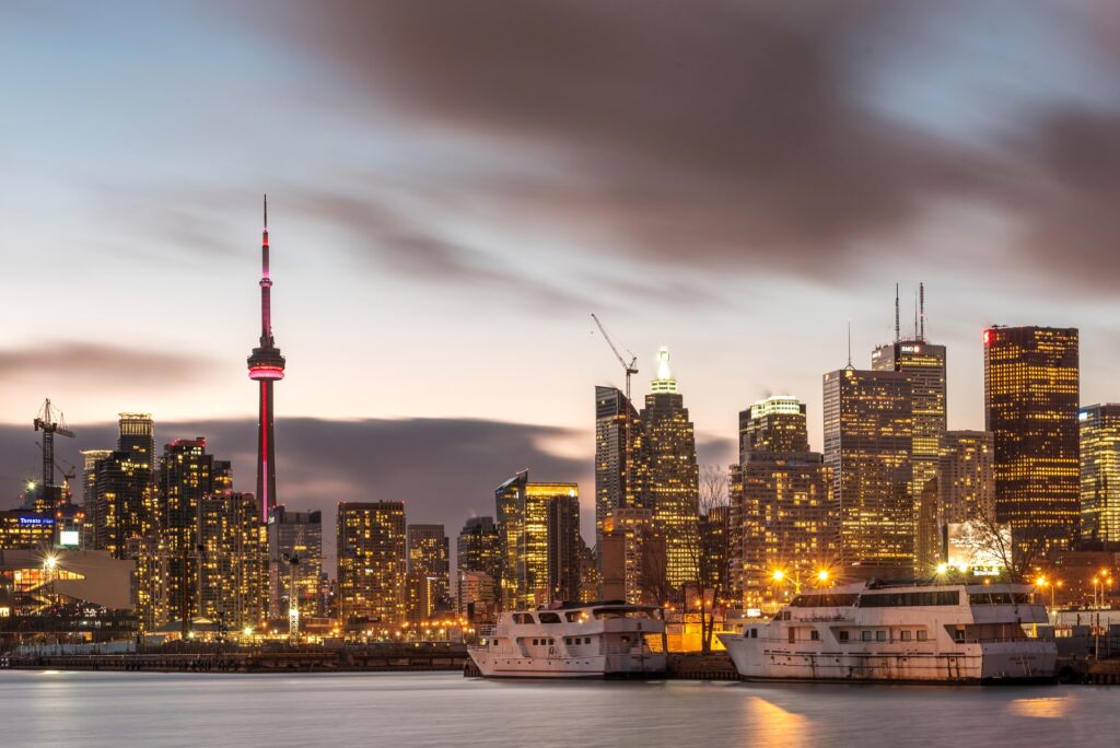 Canadian city skyline at dusk